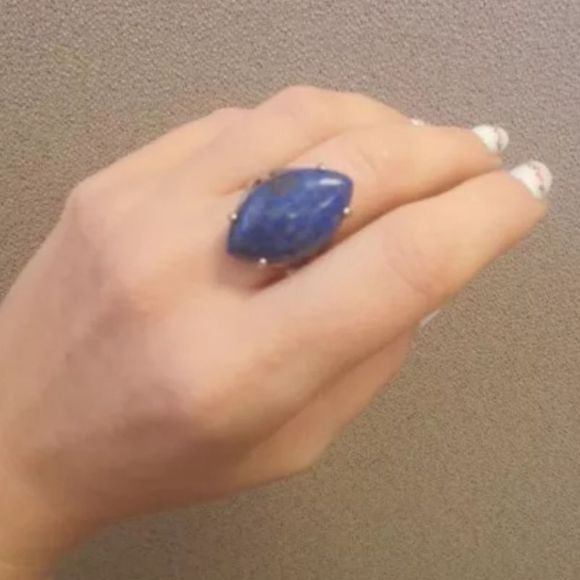 Silver titanium genuine lapis Lazuli stone adjustable boho ring new - Picture 4 of 7